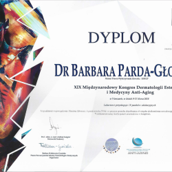 Dyplom Międzynarodowego Kongresu Dermatologii Estetycznej i Medycyny Anti-Aging - Dr Parda Klinika Warszawa