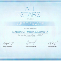 Certyfikat All Stars 2016 - dr Parda Klinika Medycyny Estetycznej Warszawa