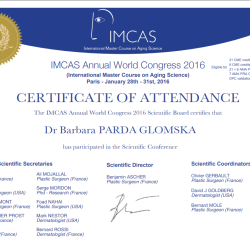 Certyfikat IMCAS dr Parda, Paryż 2016