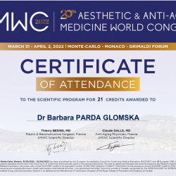 AMWC 2022 Certificate od Attendance - Dr Barbara Parda Glomska