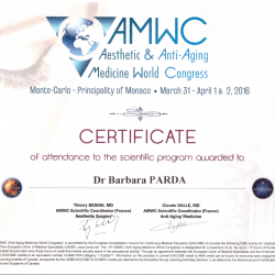 Dr Parda Certyfikat AMWC, Monte-Carlo 2016